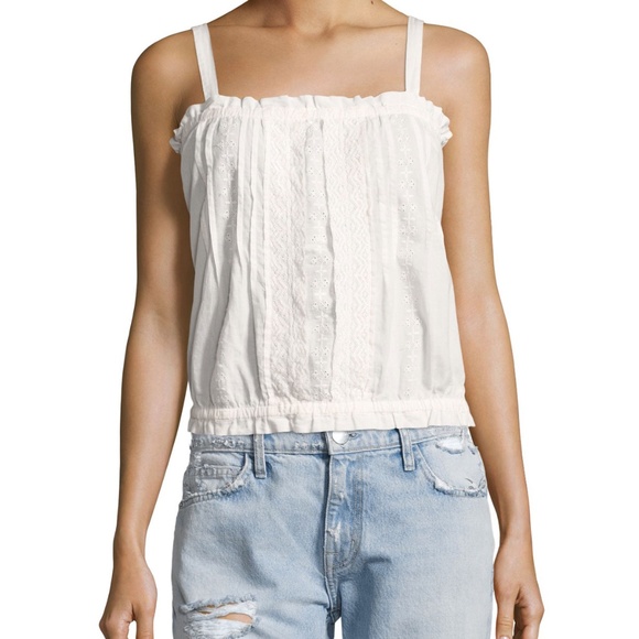 Current Elliott White Eyelet Square Neck Tank Blouse Size 1 - Picture 1 of 9